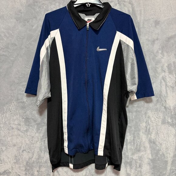 Vintage Nike Shirt Mens XL Black Blue Warm Up Full Zip Jersey Big Logo Y2K - Picture 1 of 10